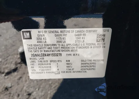 2017 Chevrolet Equinox Lt z USA, uszkodzony, nr VIN 2GNALCEK4H1553278